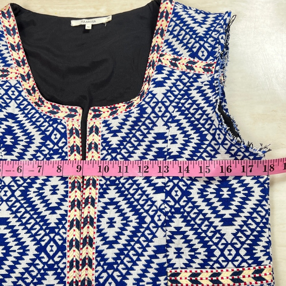 TULAROSA Blue White Geometric Boho Fringe Vest Jacket Women's Size M - Picture 8 of 12
